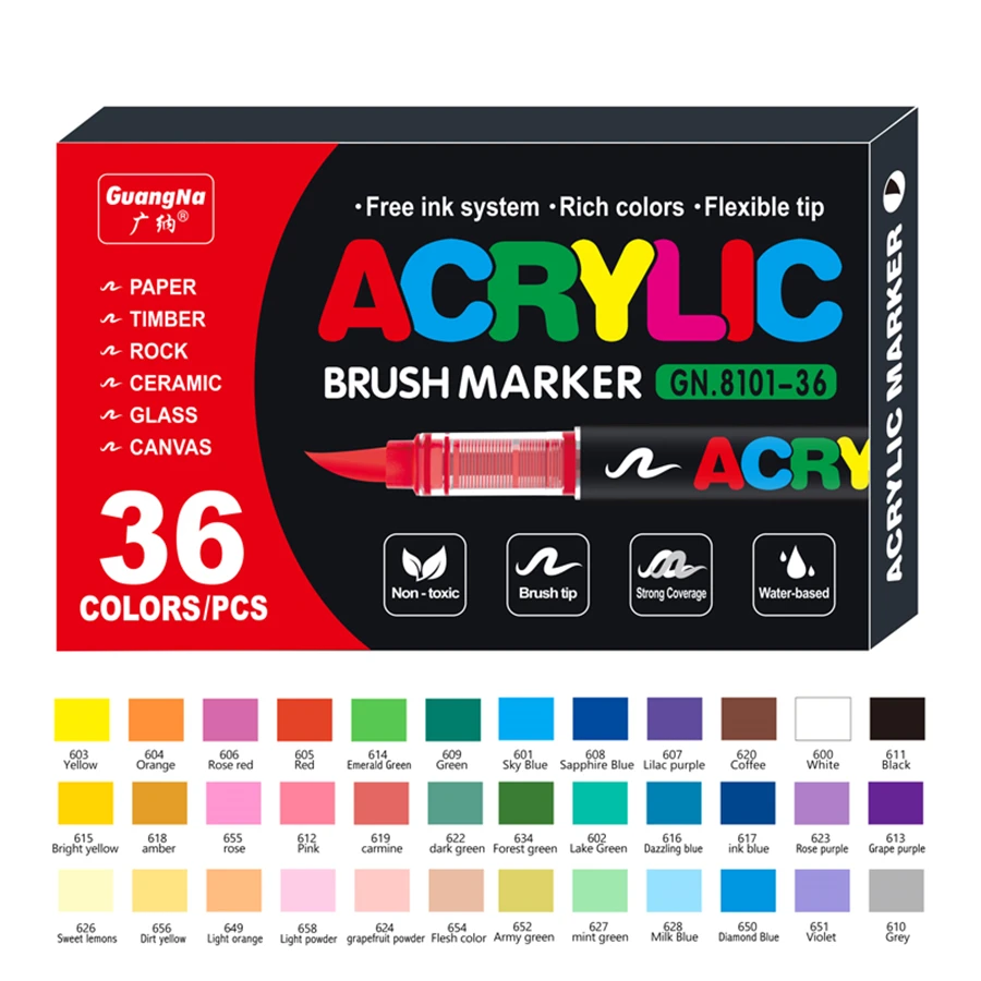 Acrylic Paint Brush Markers Soft Tip Pens Wood Stone Canvas Art Set