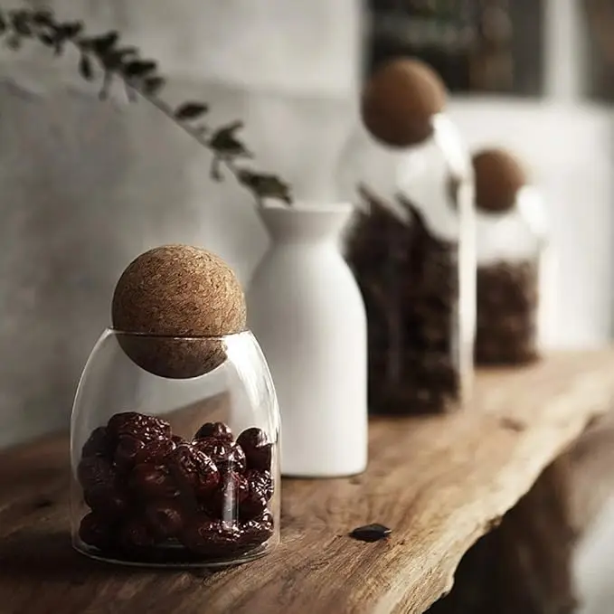18oz Glass Storage Jar - Bamboo Cork-Sealed Canister for Food/Cotton Swabs (Decorative Apothecary Style) 5