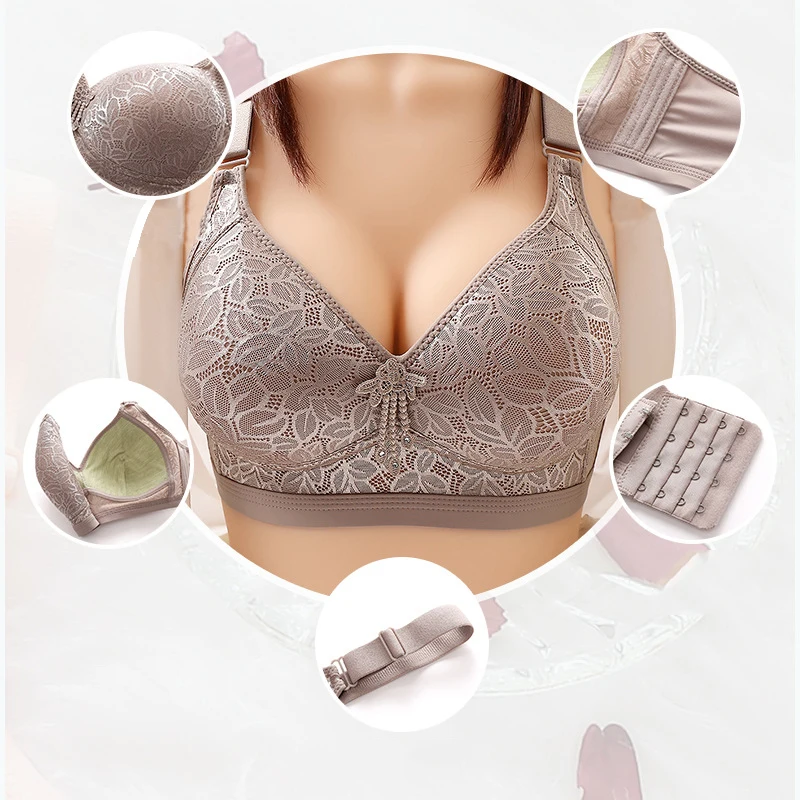 Womens No Steel Ring Front Button Bras Full Plus Cup Comfort Breathable  Gathered