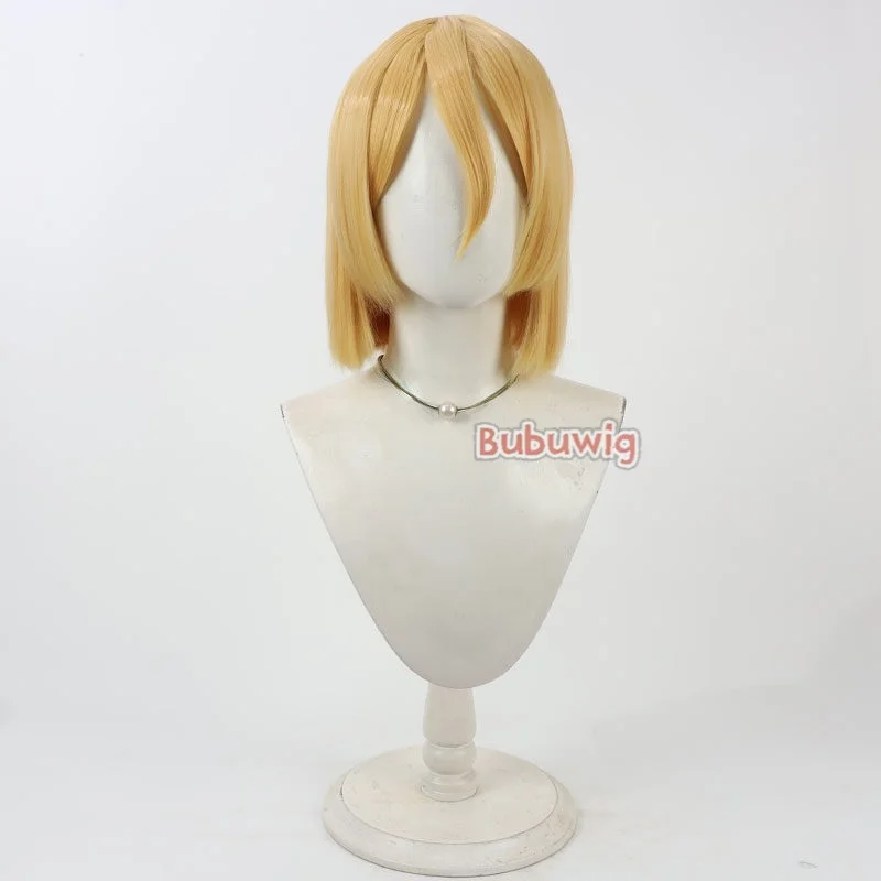 Bubuwig 합성 머리카락 Ryusui Nanami 코스프레 가발 Dr. Stone Ryusui Nanami 30cm 짧은 스트레이트 금발 보보 가발 내열성