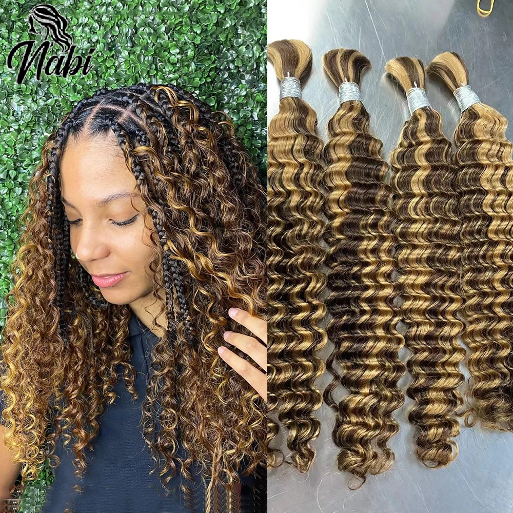 Human Hair Extensions Braiding Hair Extensions Human Braiding Hair Nabi Boho Braids Human Hair Bulk Hair 16-22 inch Deep Wave No Weft Brazilian Human Add in Locs for Goddess Braids