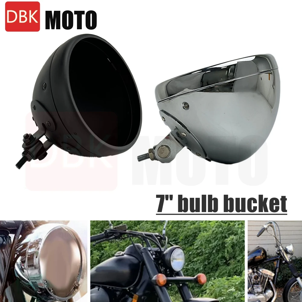 

Universal Motorcycle Round 7" LED Headlight Housing Headlamp Light Shell For Harley 7 inch Headlight Bulb Bucket Bottom Mount