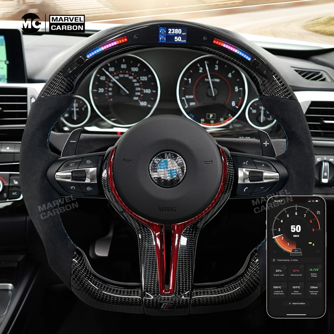 LED Performance Steering Wheel Display Compatible for BMW M3 + 100 Real Carbon FiberSteering