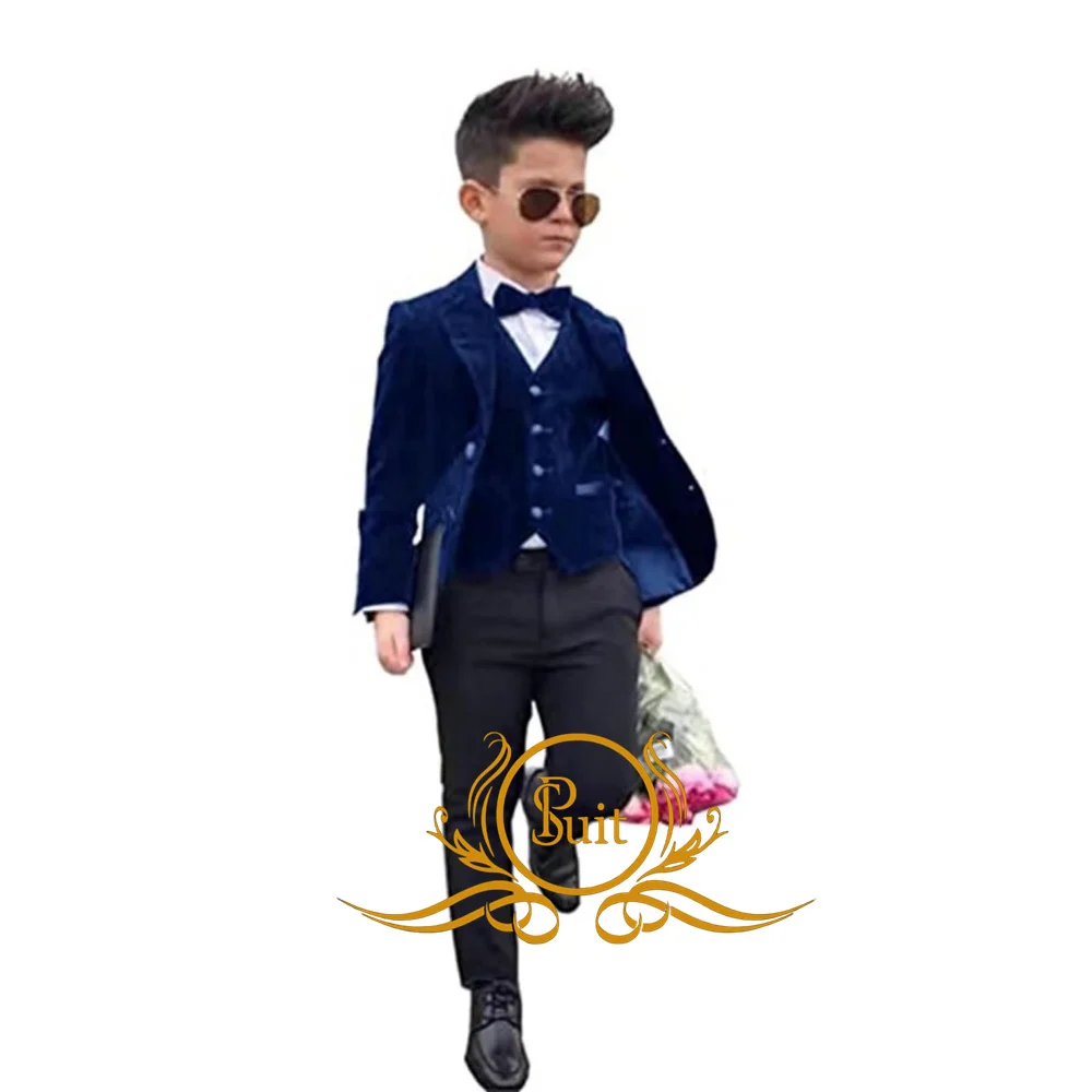 

Velvet Boys Jacket Pants Vest Three Piece Fashion Wedding Kids Tuxedo Formal Party Kids Blazer Set Clothes