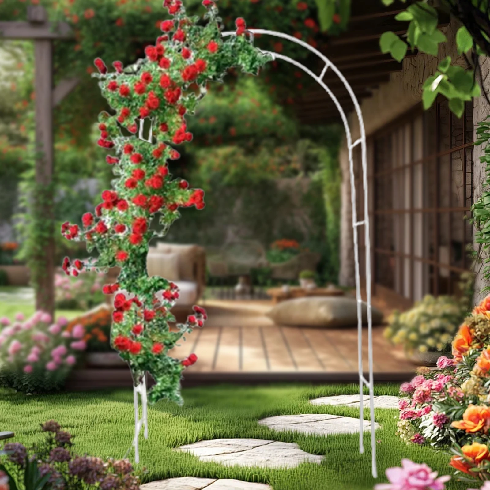 DIY Metal Garden Arch Trellis 240x140x38cm Flowers Frame Multipurpose for Roses Vines Bridal Party Decoration Sturdy