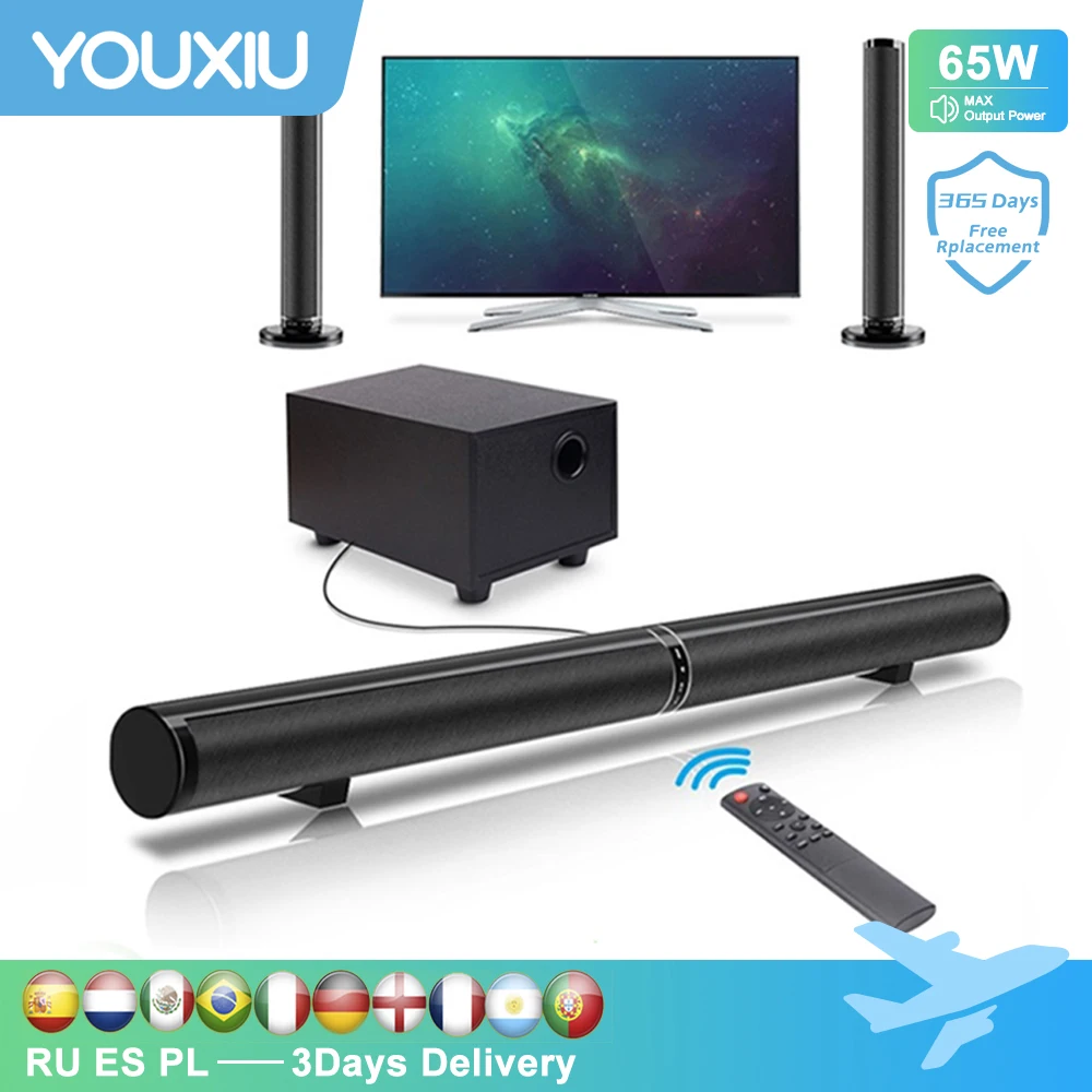 YOUXIU 65W TV Som Bar Home Theater Soundbar Separável Bluetooth 5.0