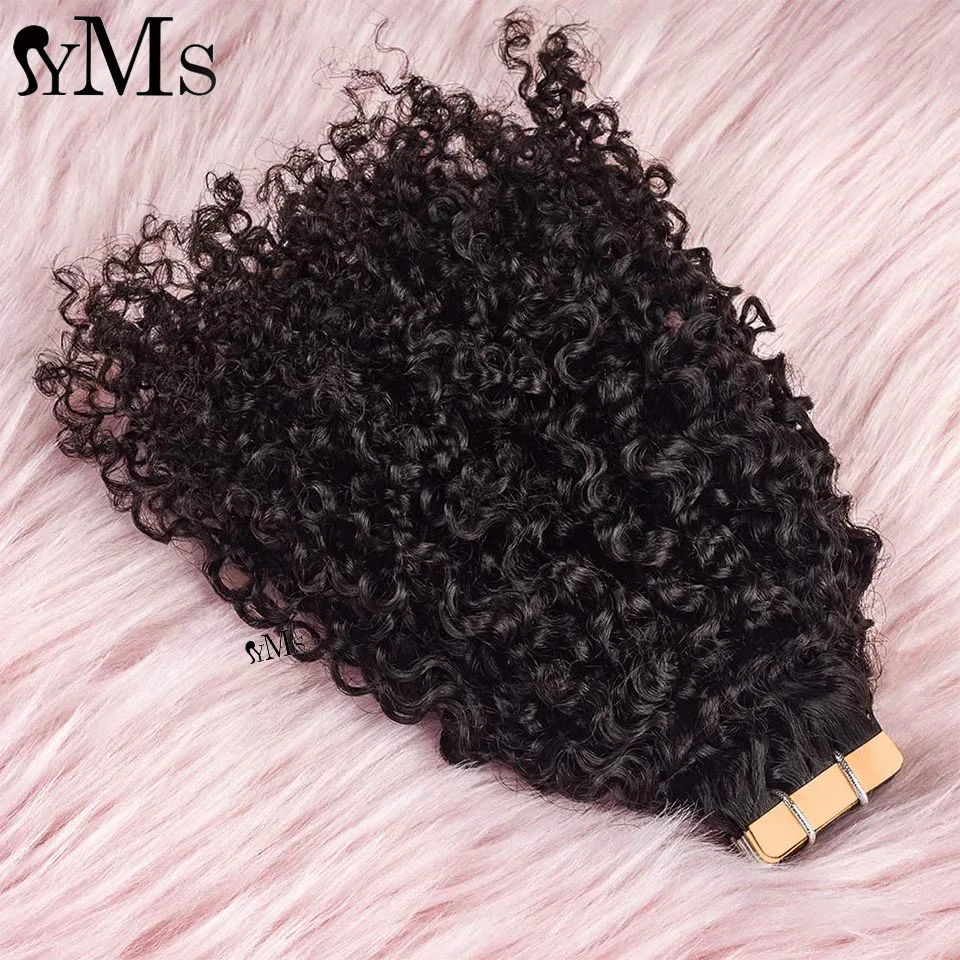 3C4A Burmese Curly Tape In Human Hair Extensions For Women YMS Curly Pu Tape Ins Hair Adhesive Invisible Bundles Full Head Sassy human hair extensions