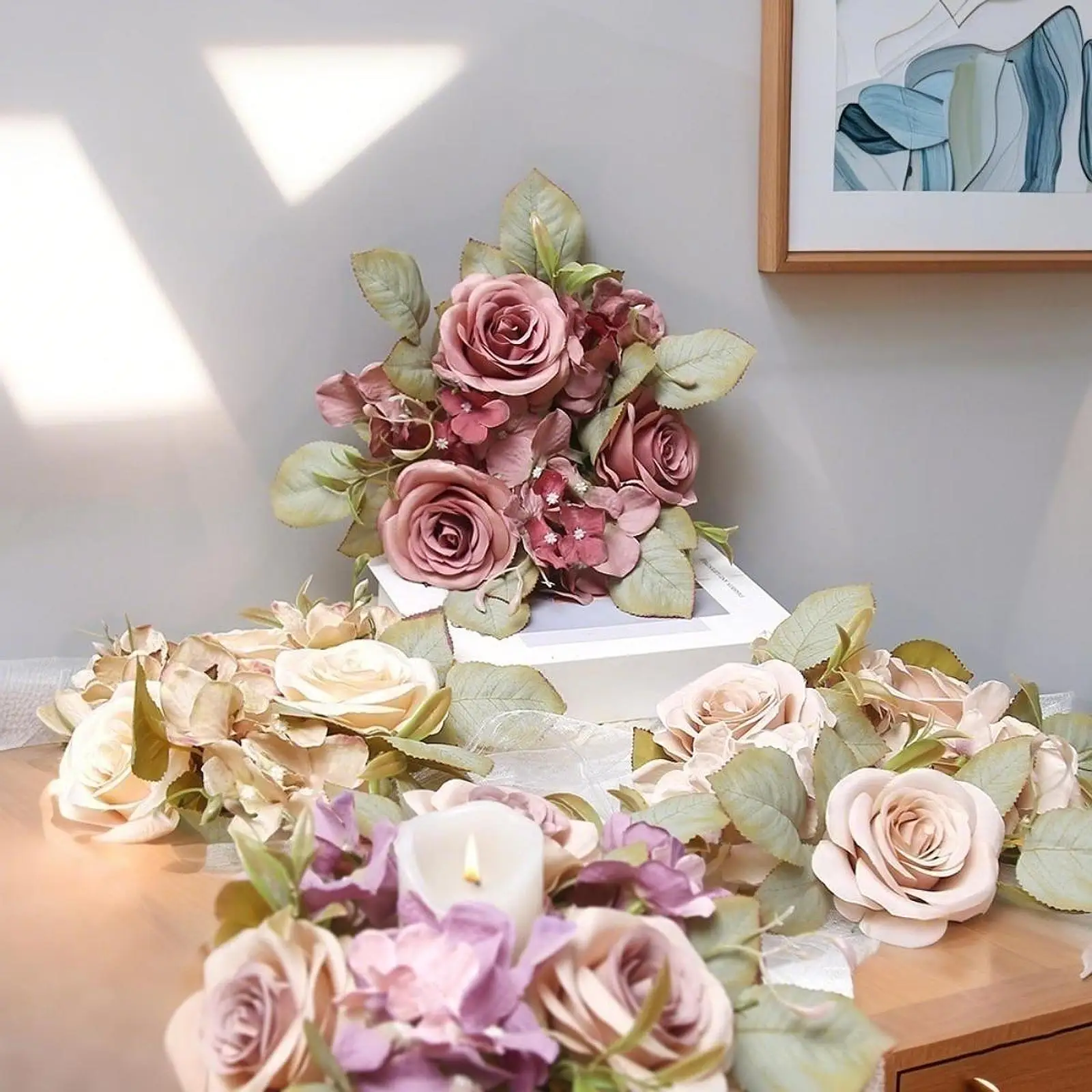 Anillo de vela Floral Artificial de 21cm/30cm, guirnalda de vela para luz  de té, guirnalda de mesa para centro de mesa de boda, decoración del hogar  para fiesta - AliExpress, image size:1600x1600