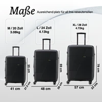 Ensemble de 3 valises rigides SUPER SOLU, extensibles, en polypropylène PP, valise trolley avec serrure TSA, 4 roues doubles, 360° ° Valises de cabine imperméables et légères, DLX727 8