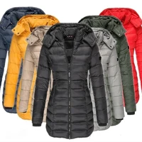 Winter Thicken Warm Women Parkas Solid Color Zippers Coats Long Sleeve Padded Puff Jacket Mid-Length Slim Female Hoodie Parkas 1