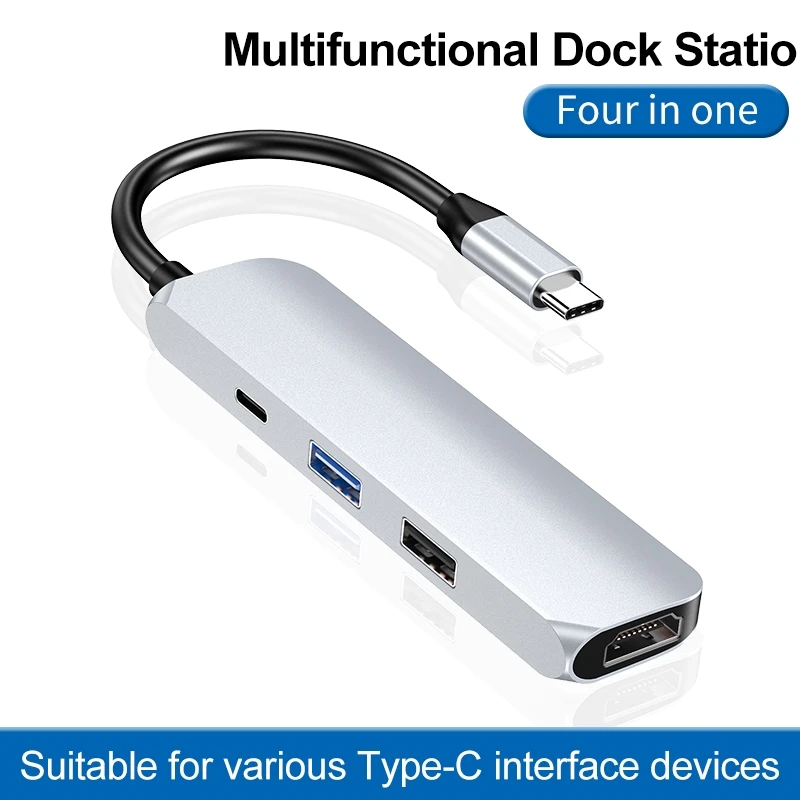 

Type-c to Hdmi HUB Video Converter 4-in-1 Hub Laptop Docking Station Type C Multifunctional Docking Station for charging 5W-60W