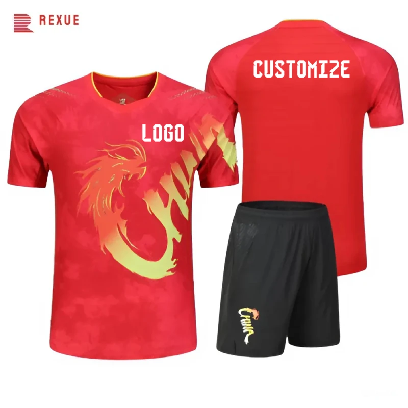China Dragon Table Tennis Shirt Shorts Suits 2 Pcs For Men Women Children Red Blue Badminton Ping Pong Clothes Custom Logo