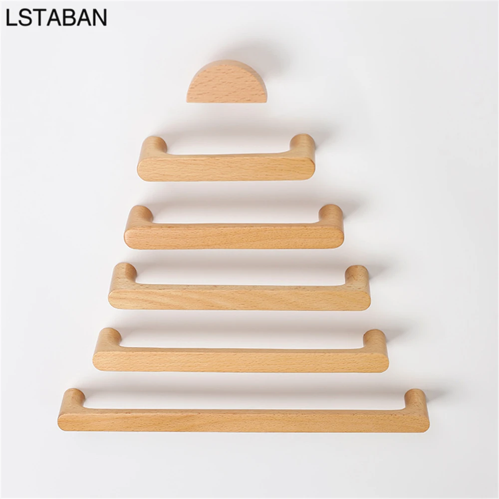 Furniture Handles Kitchen Door Handles Nordic Wooden Cabinet Handles Solid Wood Furniture Kitchen Door Handle Wardrobe Cupboard Drawer Knobs Hardware Round Pull Handle