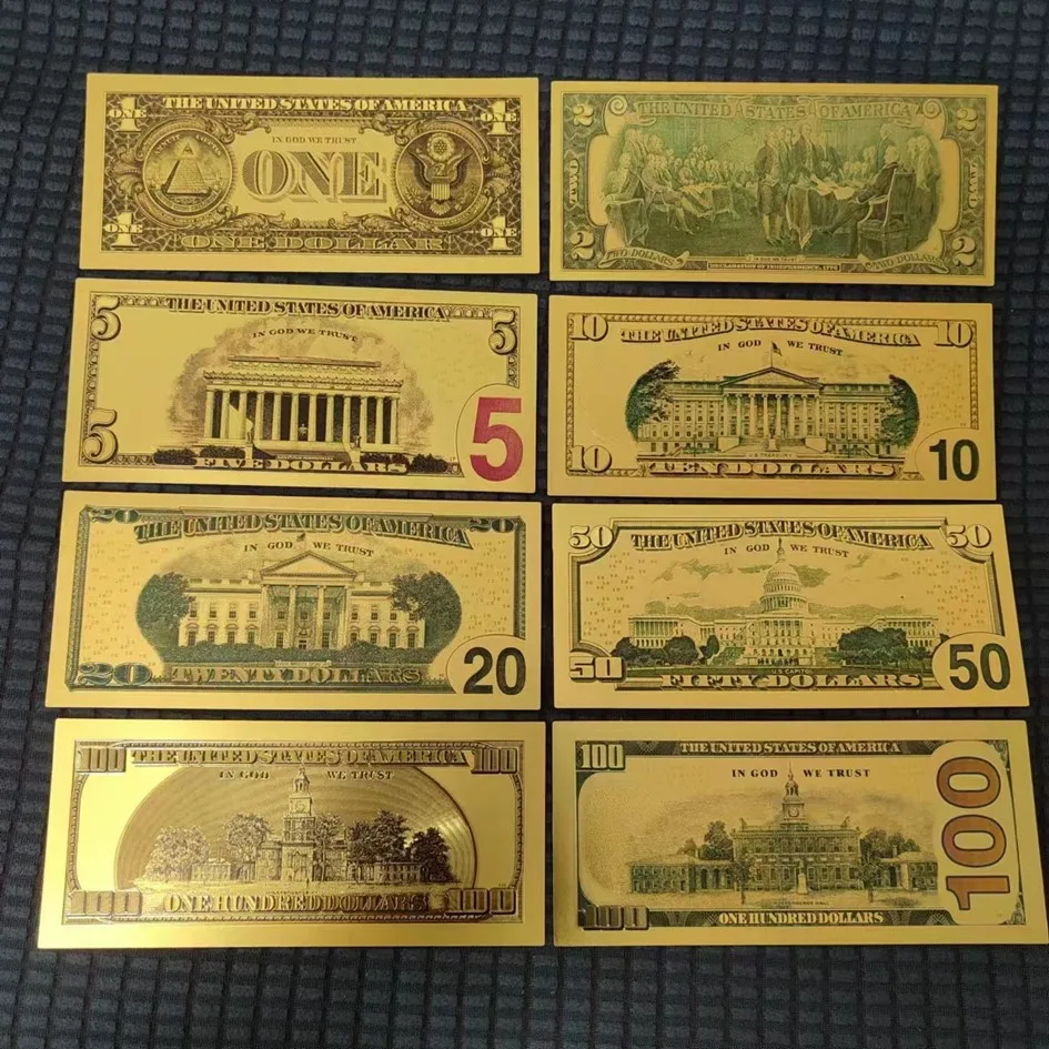Gold Plated US Dollar Bills Gold Foil Banknotes Fake Paper Money Crafts 7/8/36Pcs