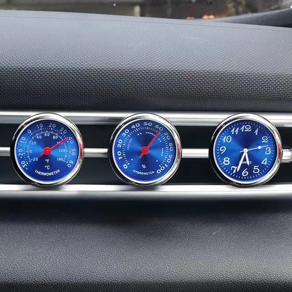 Car Clock Air Outlet Dashboard Clock Car Clock Thermometer Car Dashboard Clocks 3 In 1 Thermometer Hygrometer Detachable Quartz Mini Watch Auto Interior Ornament In-Car Decor Accessories
