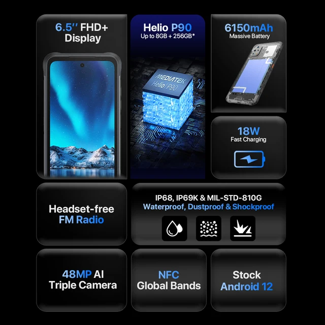 UMIDIGI ביזון 2, ביזון 2 פרו אנדרואיד 12 מחוספס Smrtphone Helio P90 ROM 128GB 256GB טלפון 48MP לשלושה מצלמה 6150mAh סלולארי| |  -2