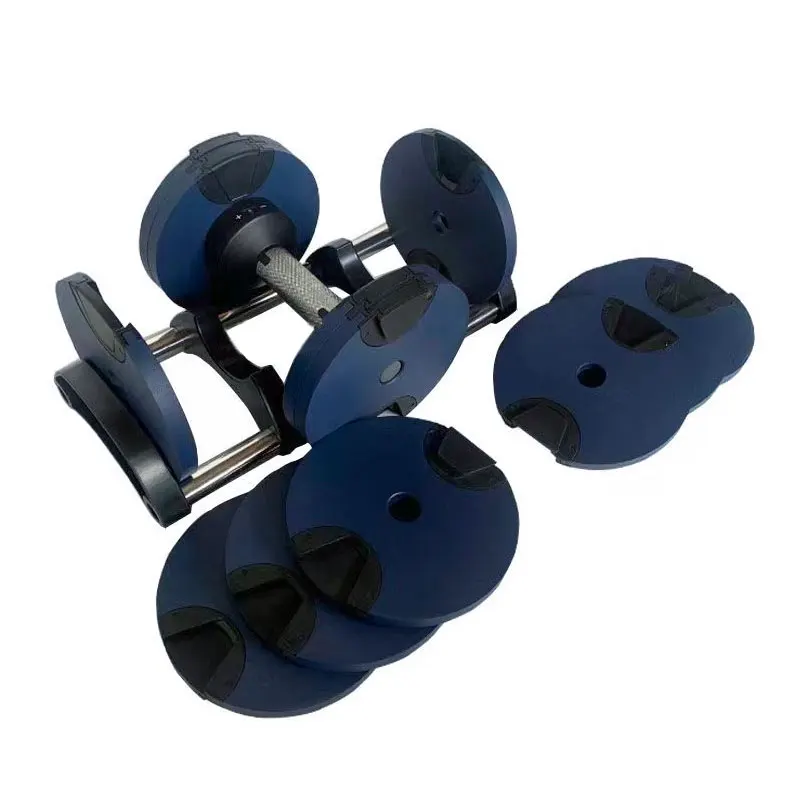Blue Adjustable Dumbbell Pair 5lb Increase 50lb and Dumbbell Rack