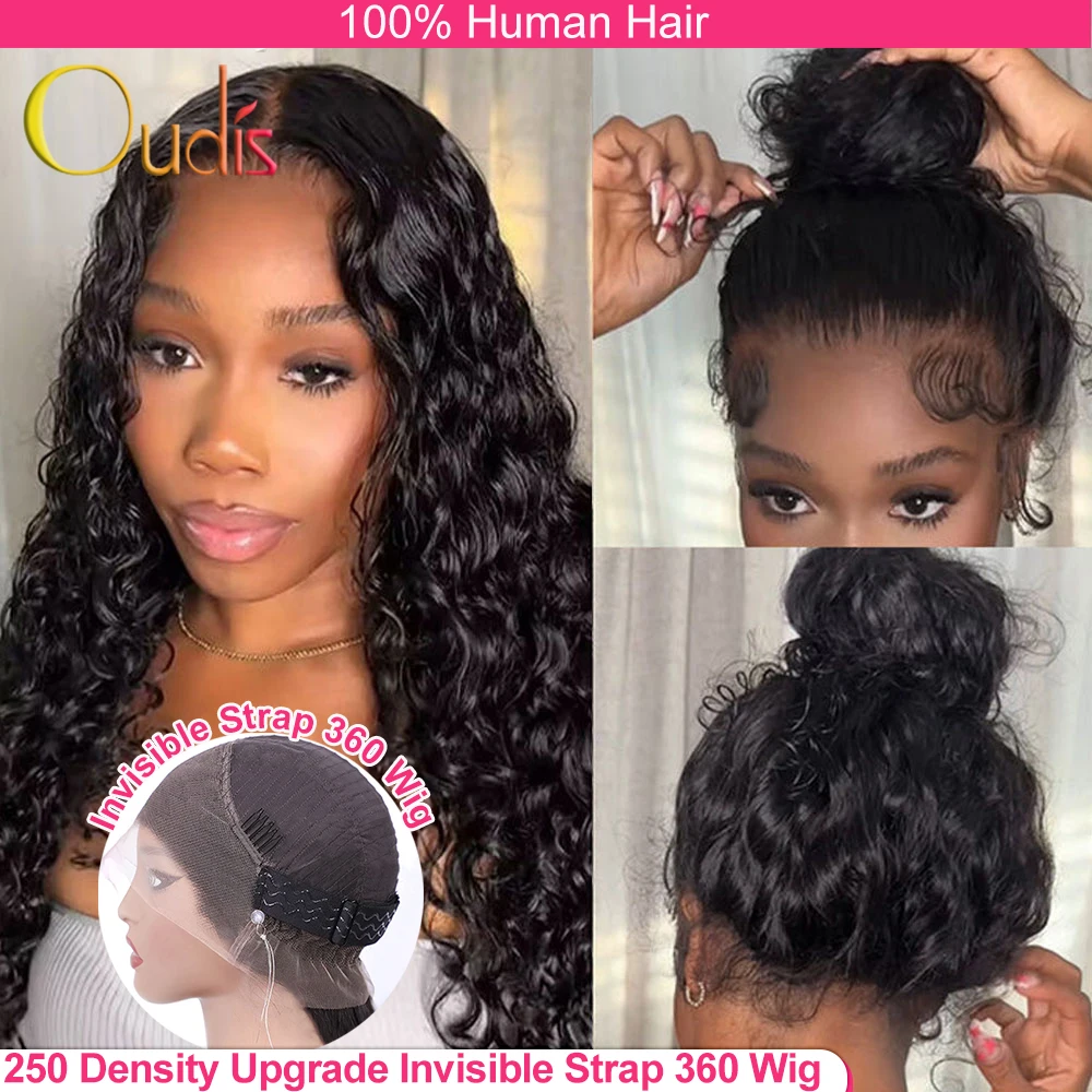 Human Hair Wig 250 Density Invisible Strap 360 Full Hd Lace Front Pre Plucked 30 Inch Glueless Deep Curly Wave Frontal