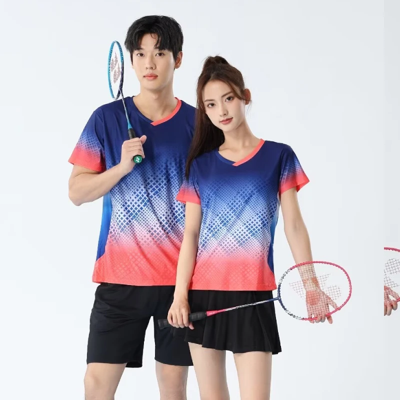 Men Women Badminton T-shirts Table Tennis Clothes Letter Print Training Jersey Volleyball Pingpong Couple Shirts