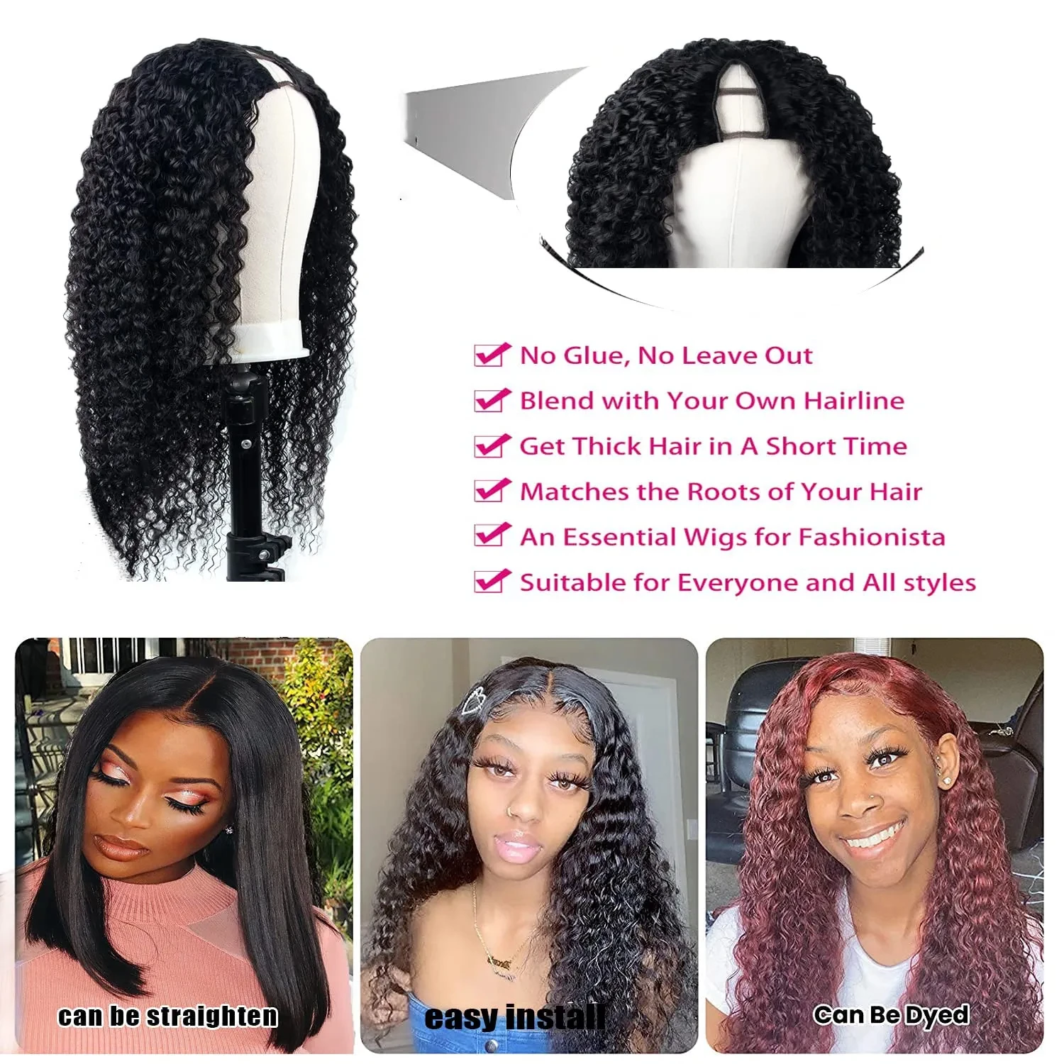 250% Kinky Curly V Part Wig Human Hair No Leave Out Upgrade Deep Wave Curly V Shape Wig No Glue Clip In Half Wig For Women 6