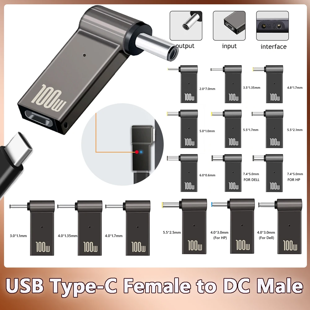 PD 100W Laptop Power Charger Supply Adapter Connector USB Type-C Female to DC Male Jack Plug Converter For Acer Samsung power adapter dc power converter laptop power adapter usb to dc adapter usb to dc cable type c to dc adapter type c to dc cable