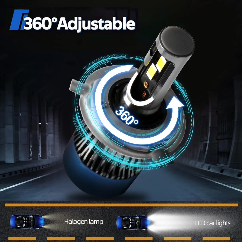 2개입 H4 LED 전구 터보 헤드라이트 30000LM 강력한 최고의 자동차 램프 팬 포함 다치아 로건 LS 2004 2005 2006 2007 2008 2009용