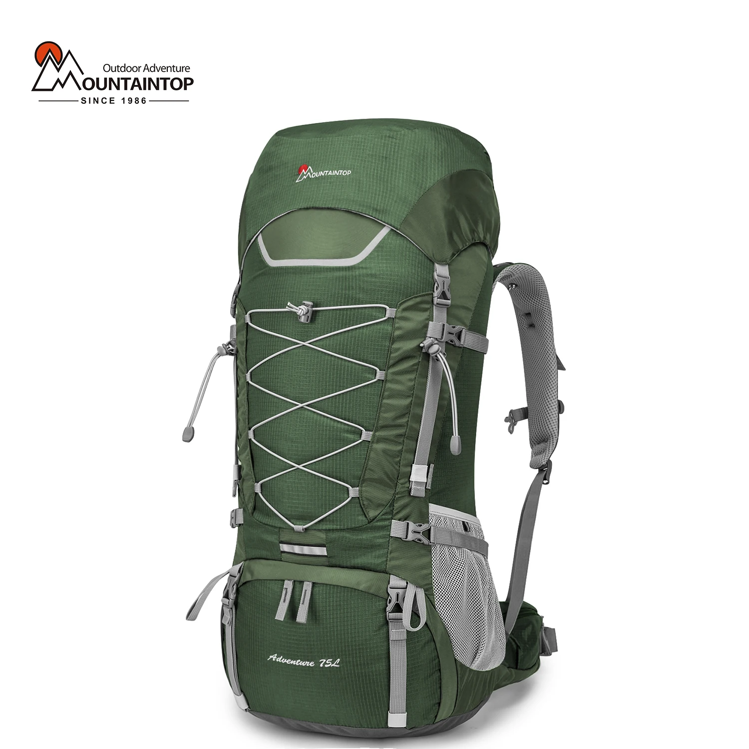 MOUNTAINTOP 75L Hiking Internal Frame Backpack with YKK Zippers and Rain Cover