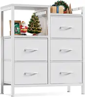 5-Drawer White Dresser - 2-Tier Shelf & Fabric Storage - Sturdy Metal Frame - Modern Design - Compact for Bedroom, Closet 1