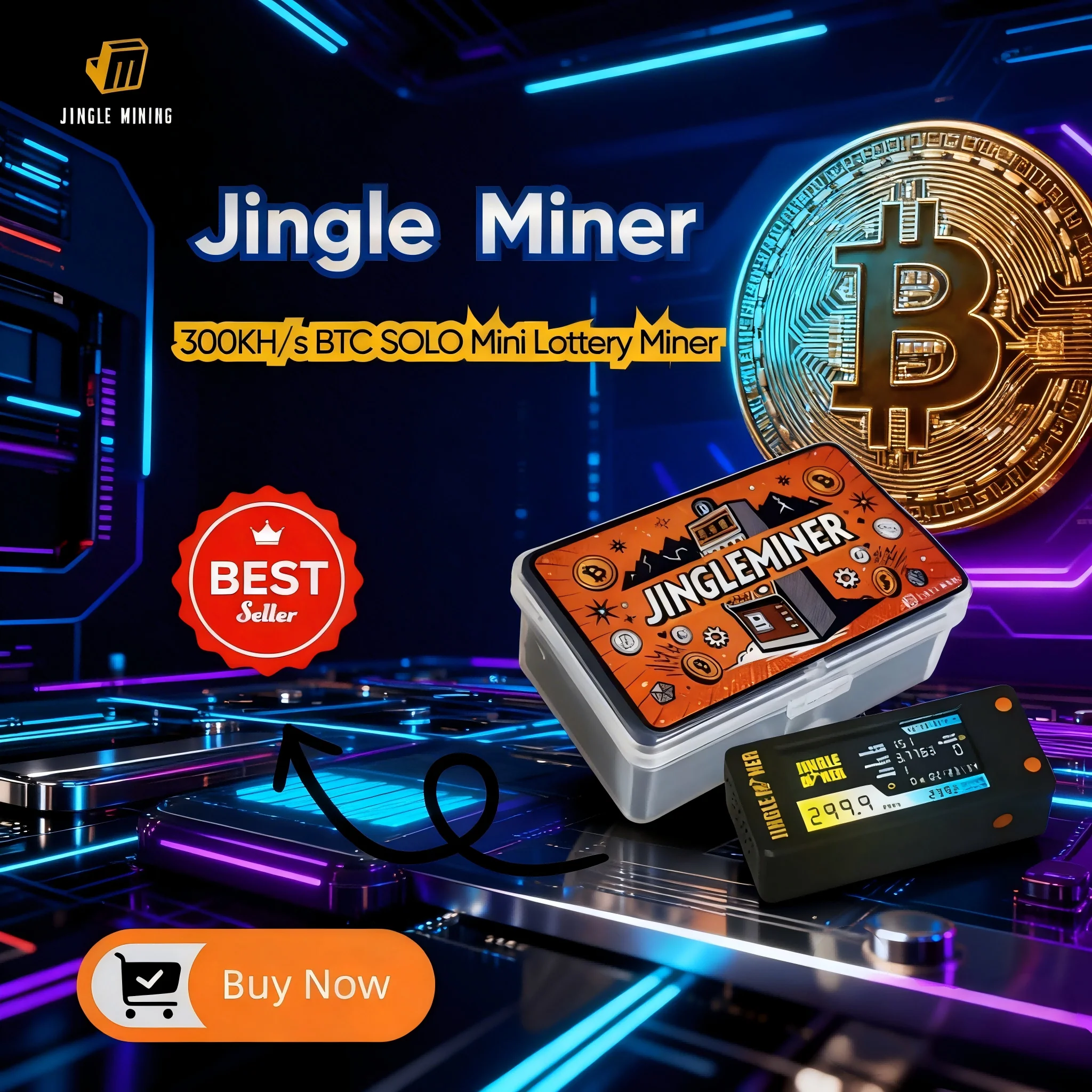 Jingle Mining 300KH/s BTC SOLO Mini Lottery Miner 3.3V Jingle Miner 2-pin 1.25mm SHA-256d Bitcoin Crypto Solo Lottery Wi-Fi