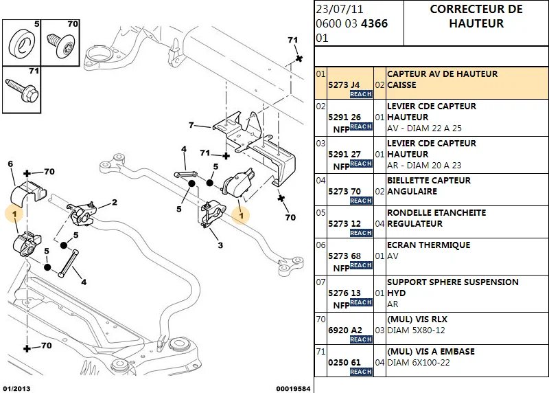 Capteur De Hauteur De Suspension – Compatible Citroën C5 C6 – Avant/arrière, Référence 5273J4 / 5273J9 - 6