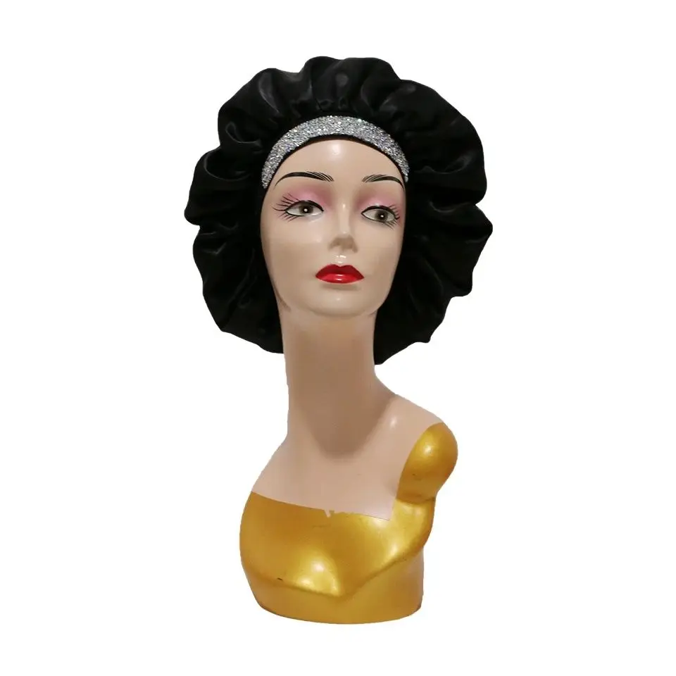 Blank Satin Bonnet with Edge Band Bling Rhinestone Bonnets Double Layer Designer Bonnets 5