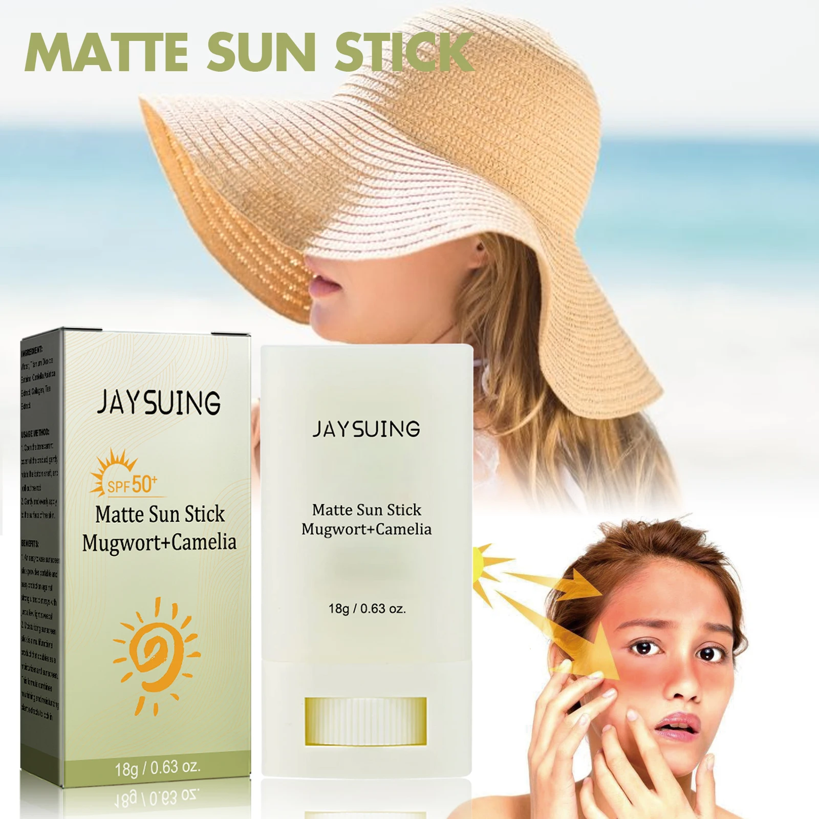 Beauty Matte Sun Stick SPF 50+ 18g Beach Defense Moisturize Uv Protection Repair Whiten Summer Refreshing Face & Body Sunscreen