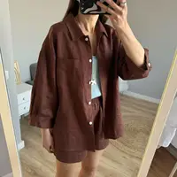 Women 2025 Summer Casual Linen Blouse Shorts Sets - Image 3