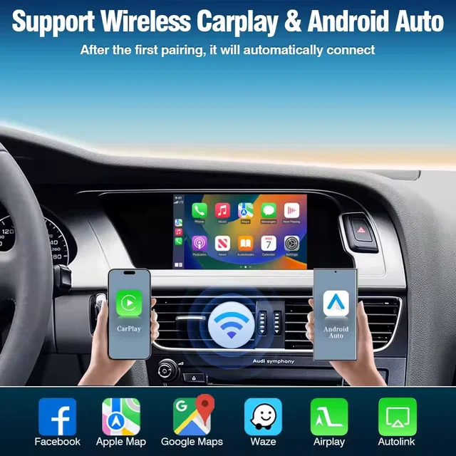 Wireless CarPlay Android Auto Decoder For Audi A4 B8 A5 Q5 S5 MMI 3G 2009-2015 With Bluetooth Mirror Link AirPlay GPS Car Module 2
