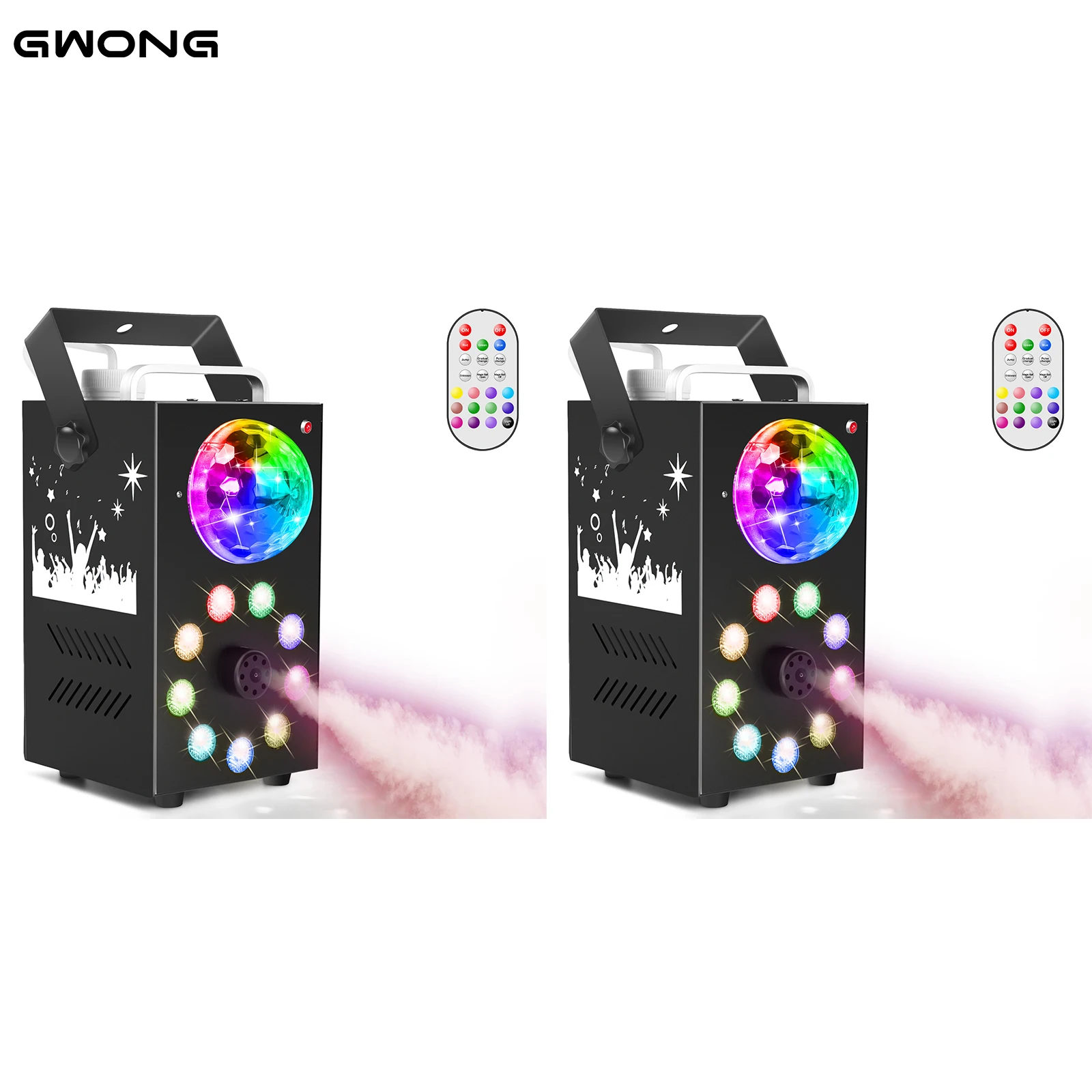Gwong 2 szt. 700W Kolorowa Wytwornica Dymu 9 LED RGB Magiczna Kula Efekt Sceniczny Wytwornica Mgły Zdalnie Sterowana Wytwornica Dymu na Imprezy DJ, Halloween, Wesela