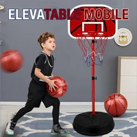 Elevatable Mobile Basketball Stand with Hanging Rebound Board and Leather Ball Toy for Kids Indoor Outdoor Sports Activity 1