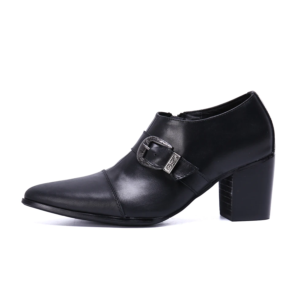 Men Leather Boots High Heels Genuine Leather Dress Shoes Lace Up Black Oxford Shoes for Men Thick Heel Snake Pattern Mens Classic