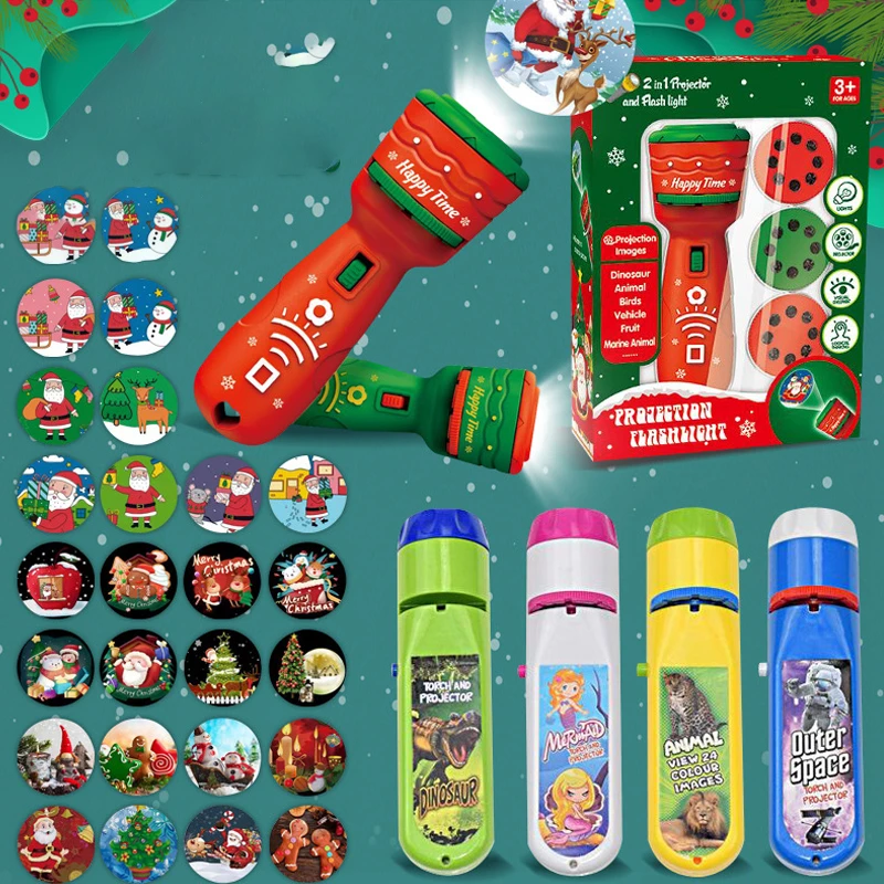 Christmas Flashlight Projector For Kids Baby Sleeping Story Book Torch