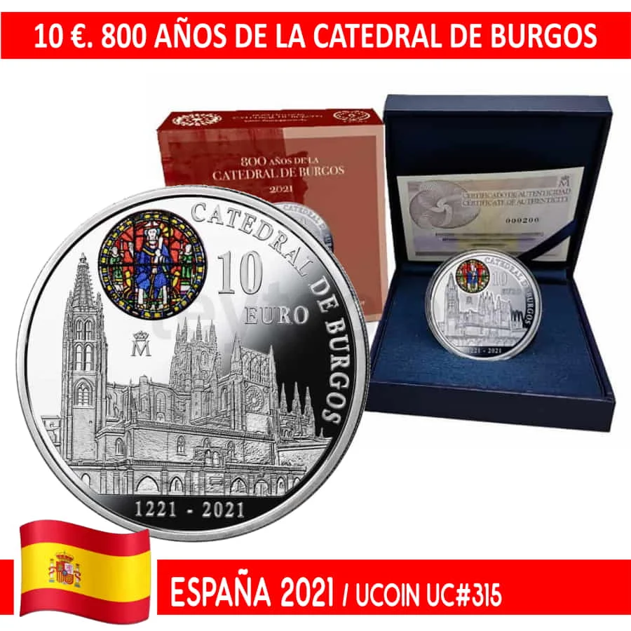 J0006 # Spagna 2021. 10 Euro Argento. 800 Anni Della Cattedrale Di Sottoveste (Fdc) Uc #315