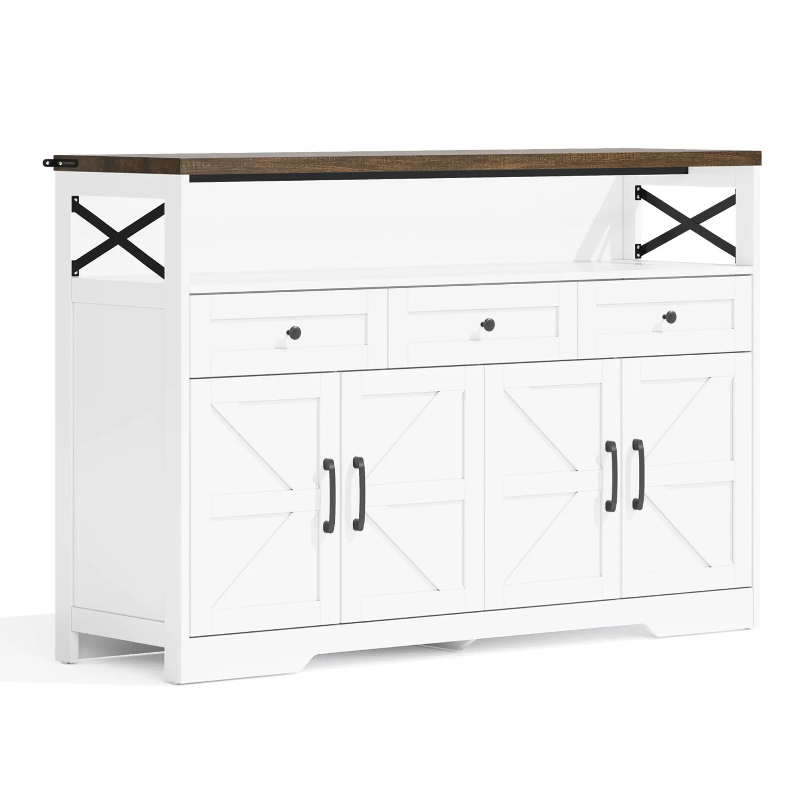 Rosahqnda Buffet Sideboard 140cm mit Stauraum,Kaffeebar mit 2 / 3 Schubladen,Landhaus-Konsole mit Türen,Schränke mit Regalen – Detail 12