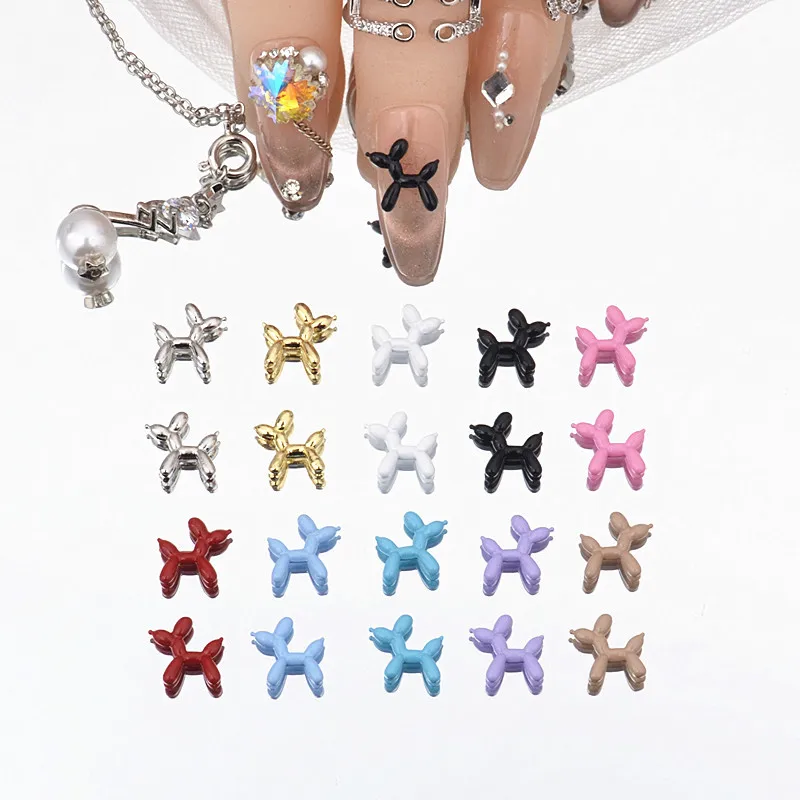 30Pcs Sparkling Balloon Dog Nail Charms 3D Alloy Animal Dog Design Nail Art Accessories For Manicure Design Nail Art Decorations 2