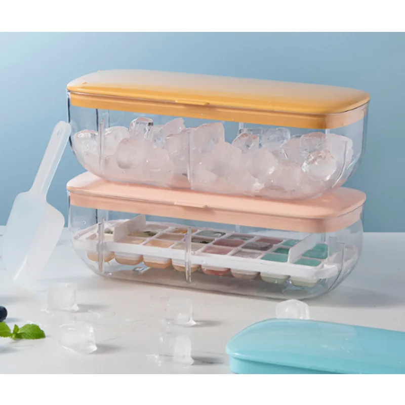 1PC Portable Silicone Ice Mold And Storage 2In1 Cube Tray Making Mould Box Set Maker Bar Kitchen Barware Accessory Utensil Home