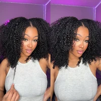 200 densité Afro crépus bouclés V partie perruques cheveux humains pas de laisser crépus bouclés V partie perruque pour les femmes noires sans colle pince dans la demi-perruque 5
