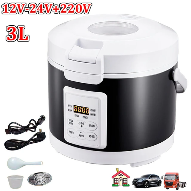 Cuiseur à riz électrique 12V 24V 220V 3L, voiture, camion, soupe électrique, bouillie, Machine de cuisson des aliments, cuiseur à vapeur chauffant 1