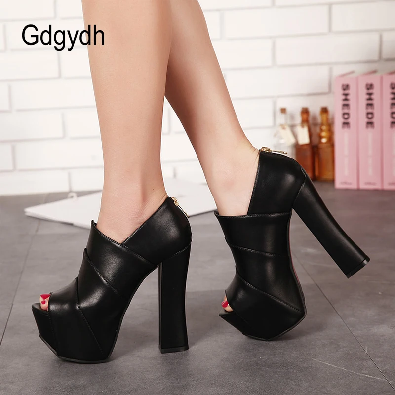 Gdgydh Peep Toe Platform Heels Shoes for Women Thick Soled Waterproof