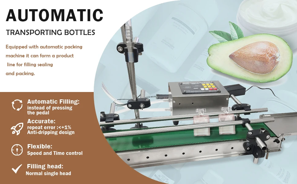 Description Picture 3 of itemNew automatic small single-head liquid filling machine automatically transport liquid filling production line for wine, Perfume