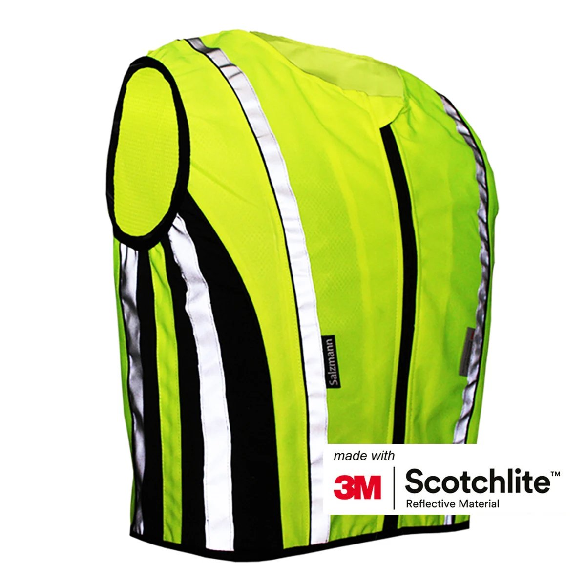 Salzmann High Visible Motor Cycle Vest, made with 3M Scotchlite, with black elastic fabric. 5