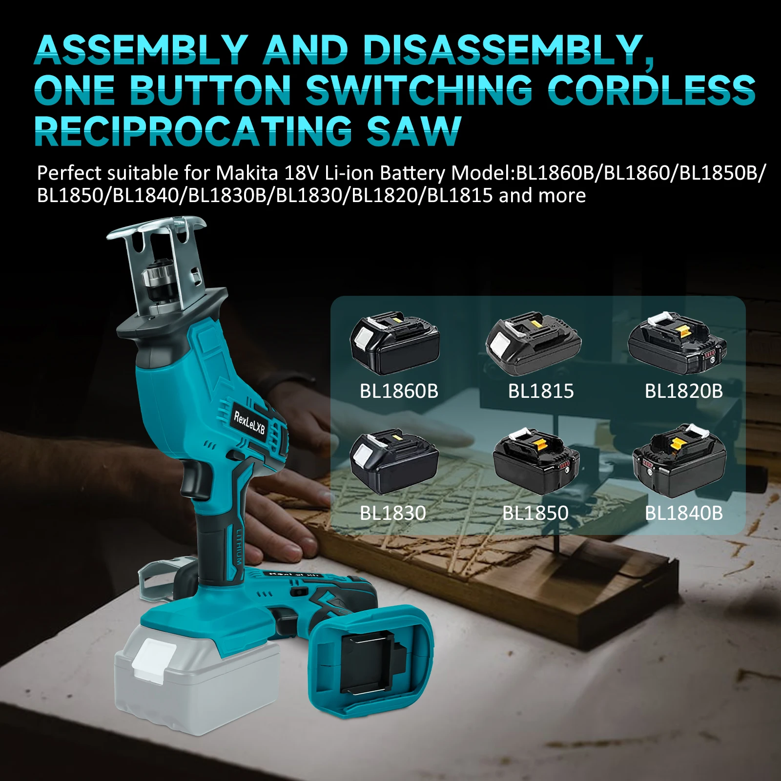 Electric Reciprocating Saw 0-3000SPM Cordless Saber Saw Woods Metal Plastic Cutt