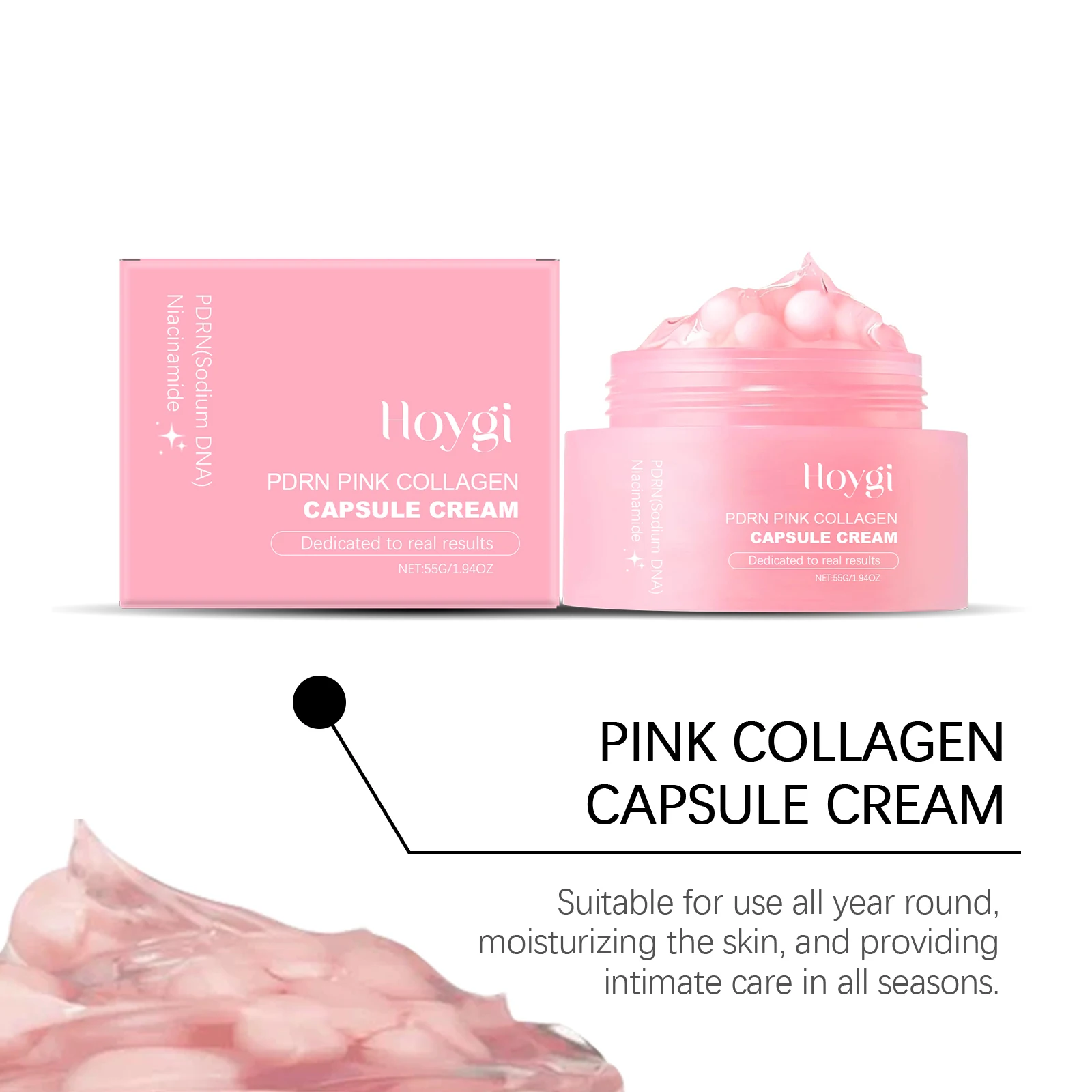 Hoygi Pink Capsule Face Cream Lasting Moisturizing Relief Skin Discomfort Smoothing Soothing Redness Glowing Facial Cream