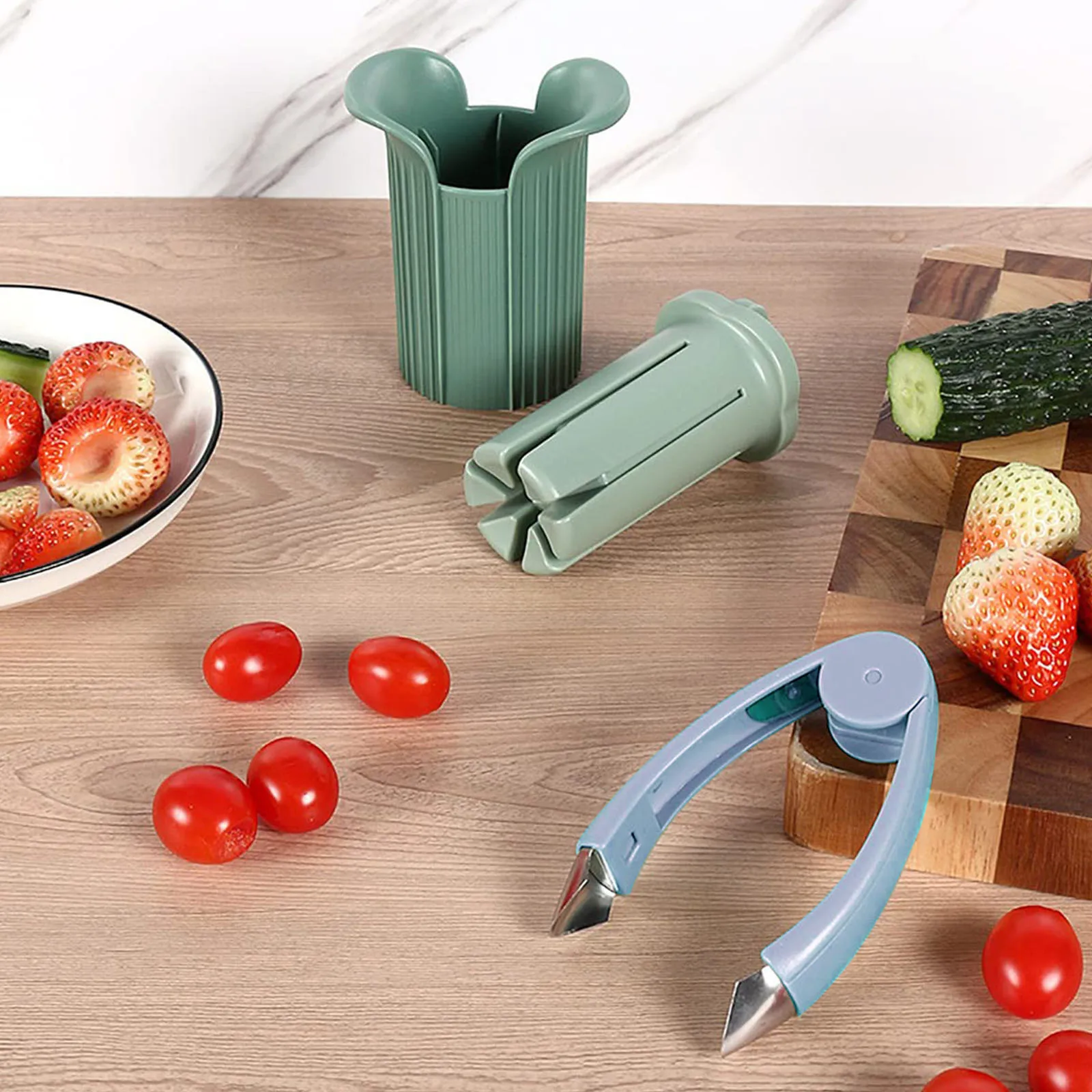 Grape Cutter,Strawberry Slicer Cucumber Slicer, Strawberry Huller Stem Remover and Strawberry Slicer Set, Cherry Tomato f